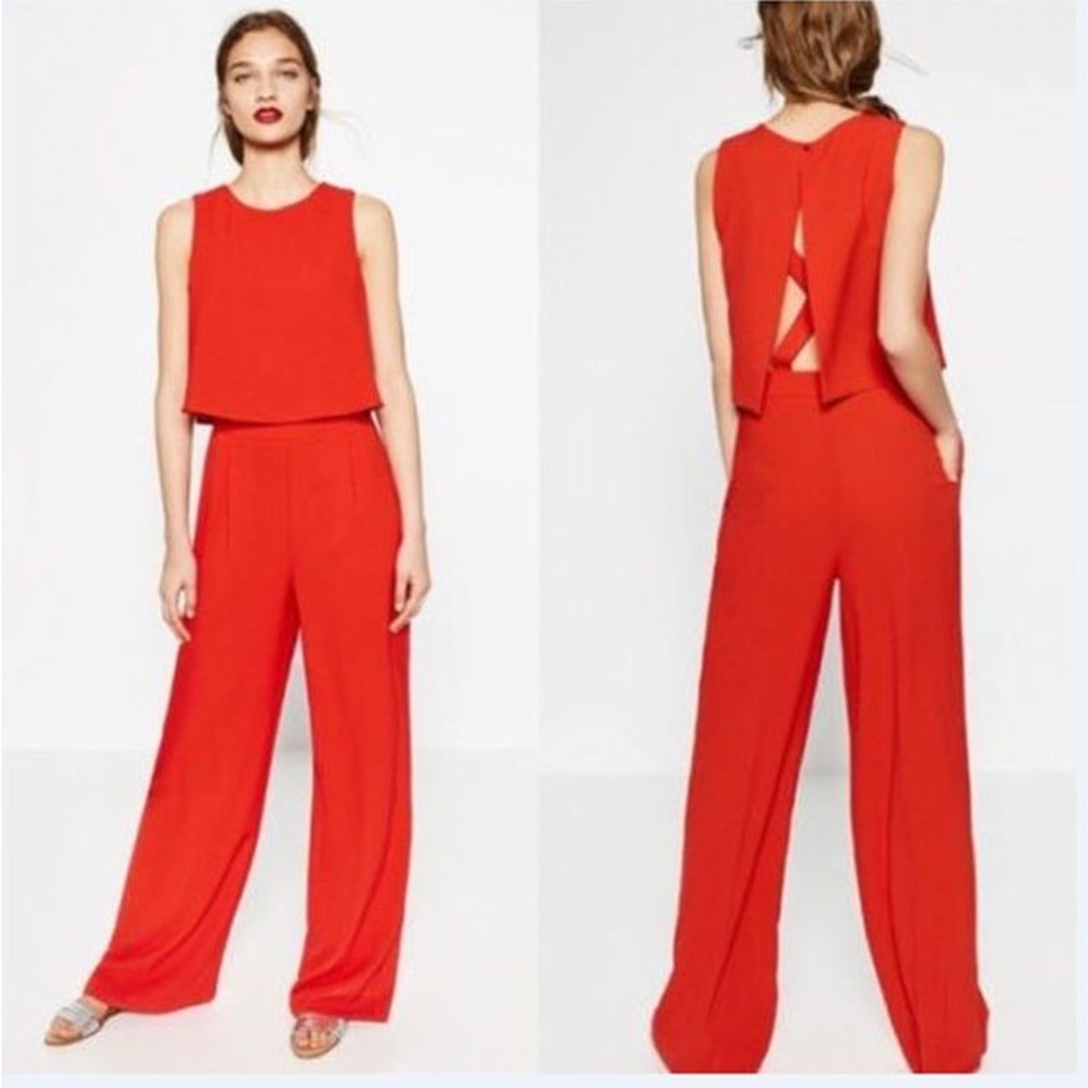 Zara | Classic Wide Leg Jumpsuit with Peek-a-boo Criss Cross Back
